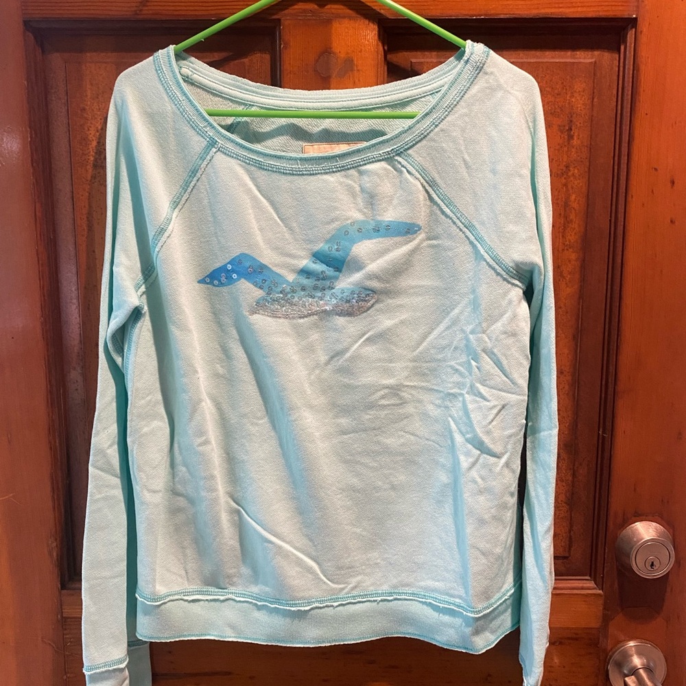 Hollister Light Blue Seagull Logo Pullover Sweatshirt